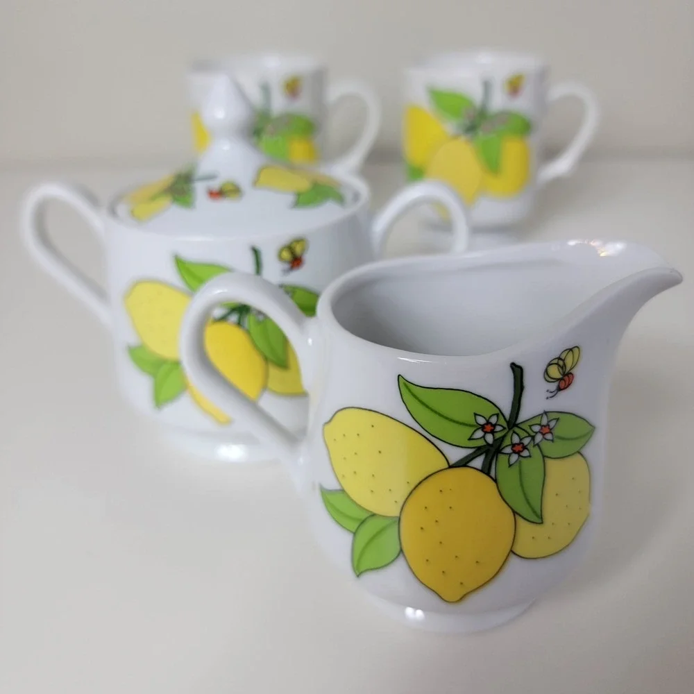 Vintage A Lorrie Design Japan Lemon‎ Bee Cream Sugar Set 2 Cups Tea Lot